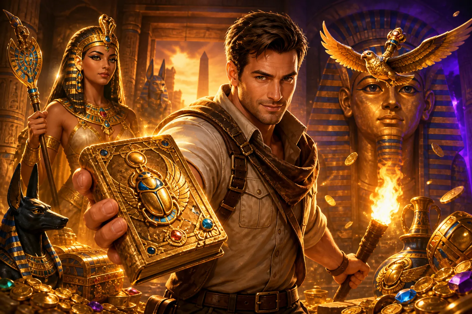 Cinematic slot game art featuring vibrant characters and fantastical environments from Bison Casino.
